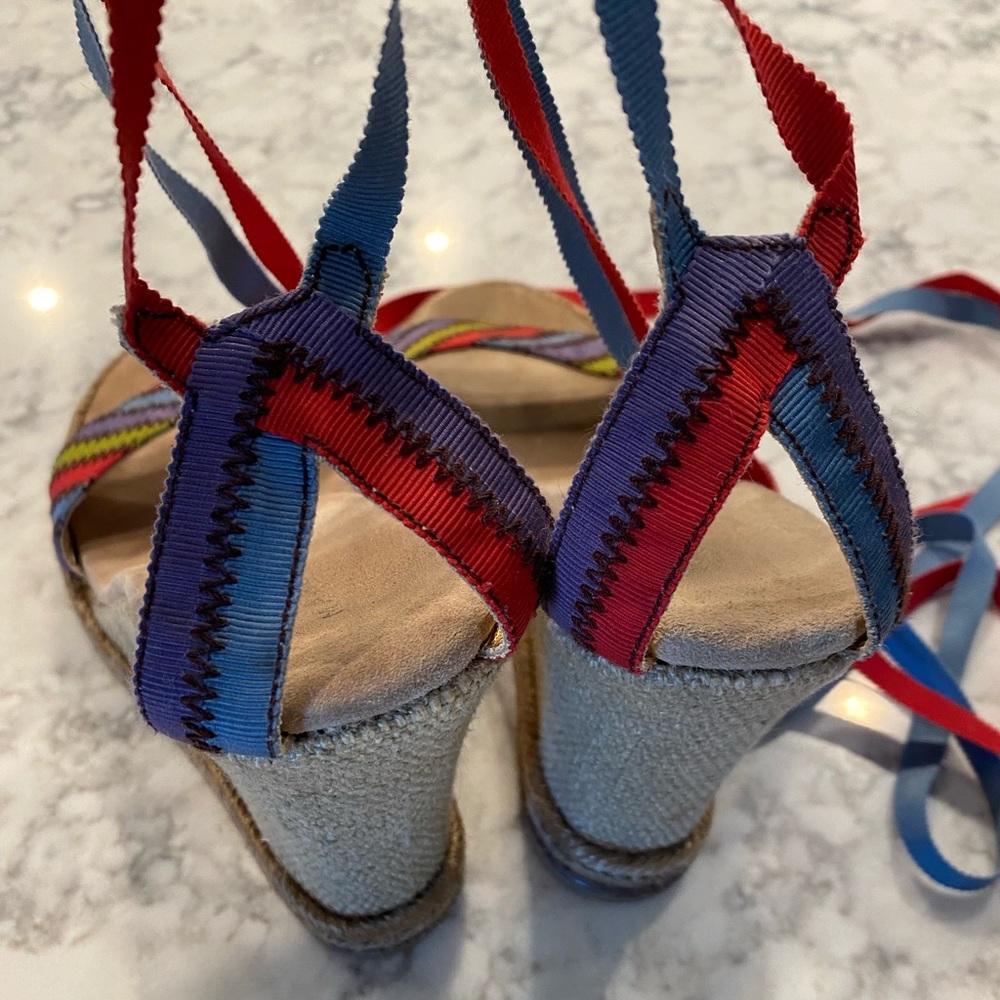 Marc Jacobs Raffia Color Block Stripe Wedges 39 - image 7